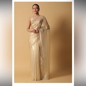 Gold tissue silk pre-draped saree